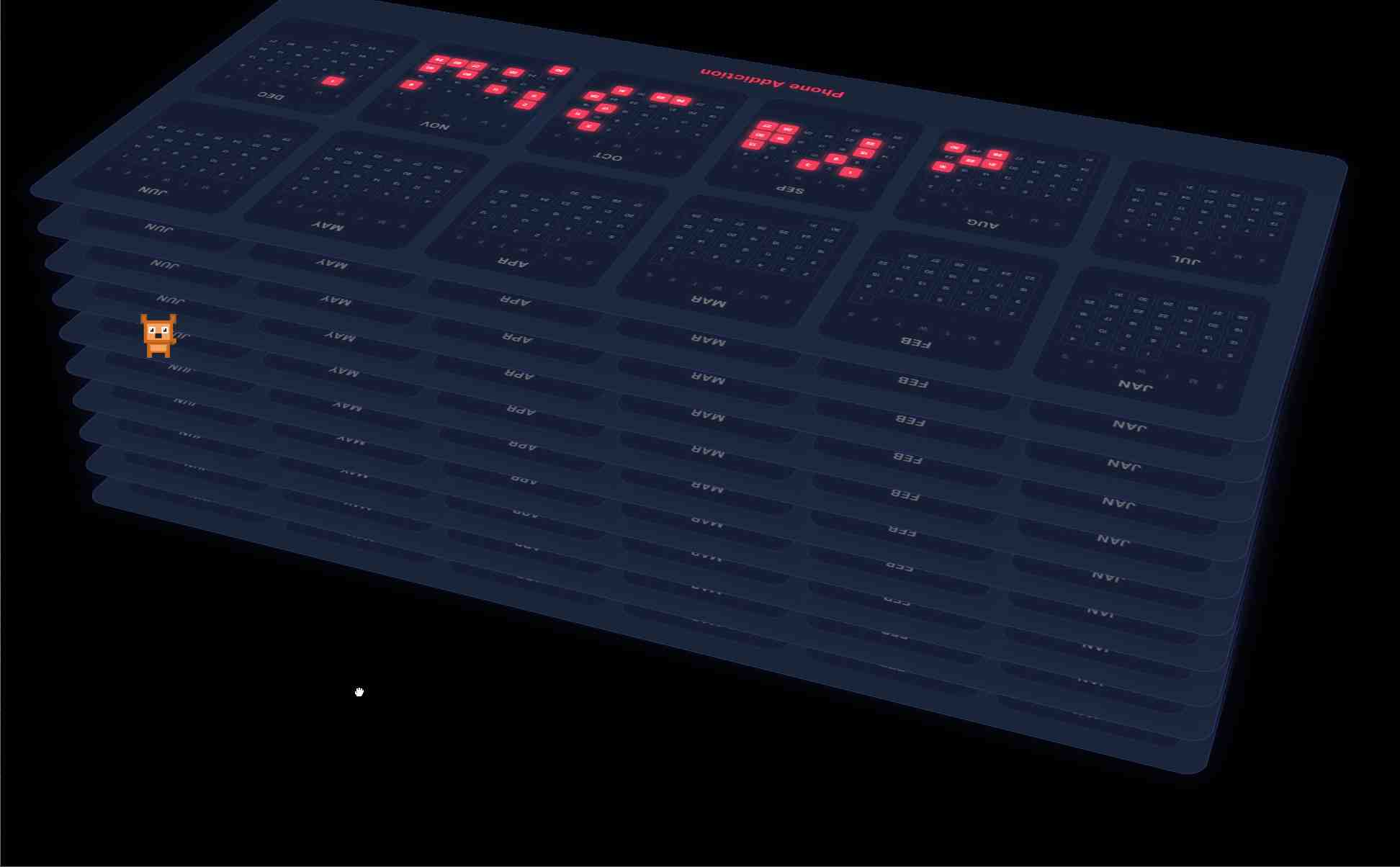 YearTrack 3D Layered View - Multiple project layers stacked in perspective view